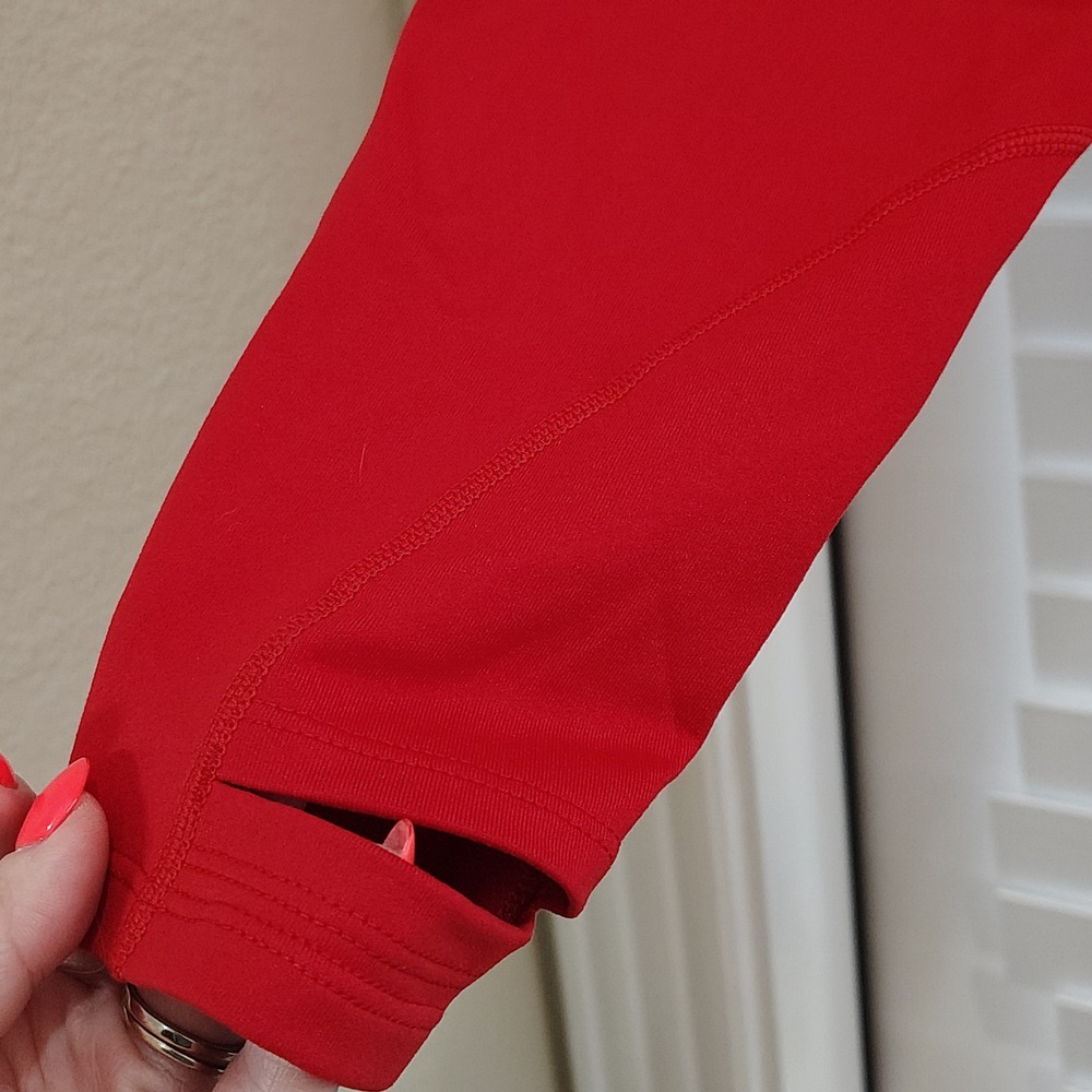 1/4 Zip Top Women L Red Mock Neck Thumb Hole Gym Yoga Activewear Fitness - Picture 3 of 5